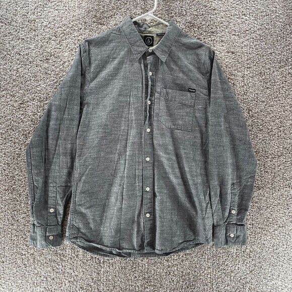Volcom Shirt Mens Medium Gray Long Sleeve Button Up Casual Classiccore Normcore - Picture 1 of 9